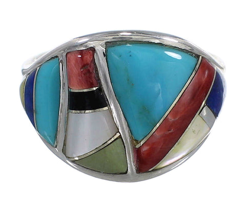 Multicolor Inlay Southwest Silver Ring Size 6 QX75240